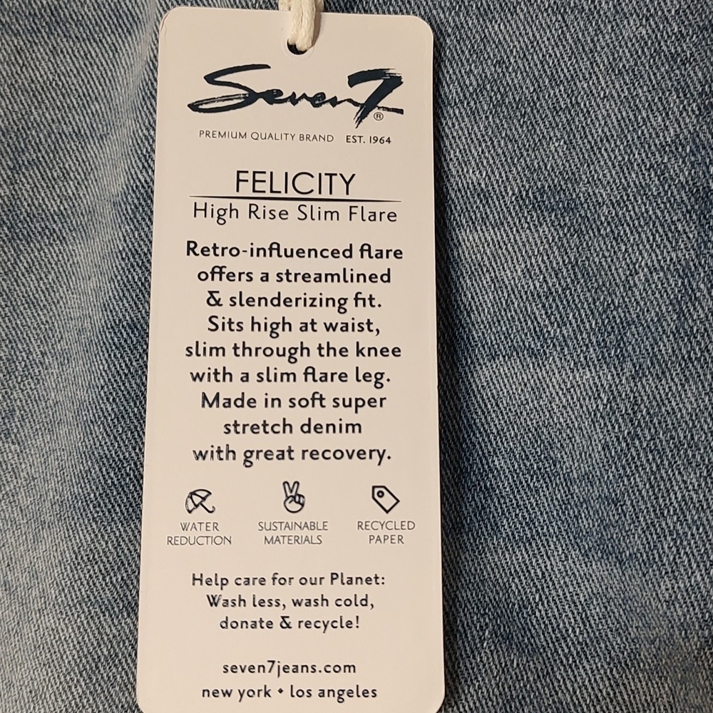 Seven Felicity High Rise Slim Flare Distressed & Raw Hem Blue Jeans Size 16 - Picture 6 of 8